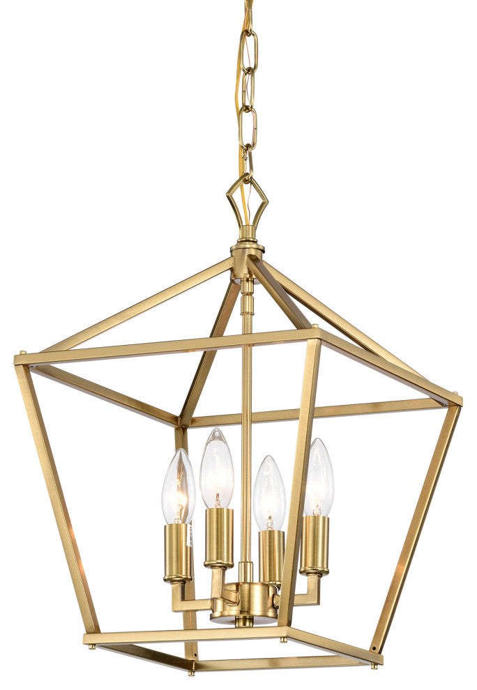 4-Light 12 in. Gold Caged Lantern Modern Pendant