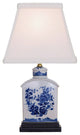 Blue and White Floral Porcelain Tea Caddy Table Lamp 13"
