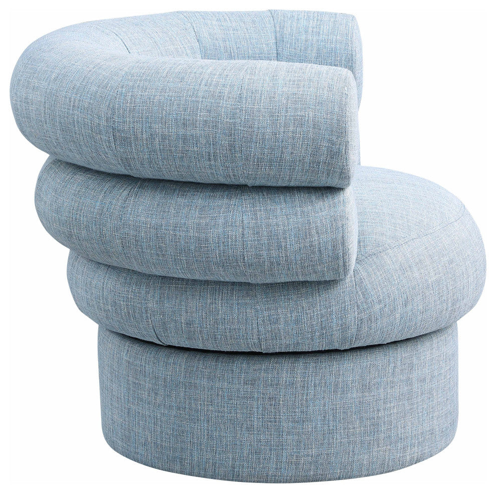 Valentina Linen Textured Fabric Upholstered Accent Swivel Chair, Blue