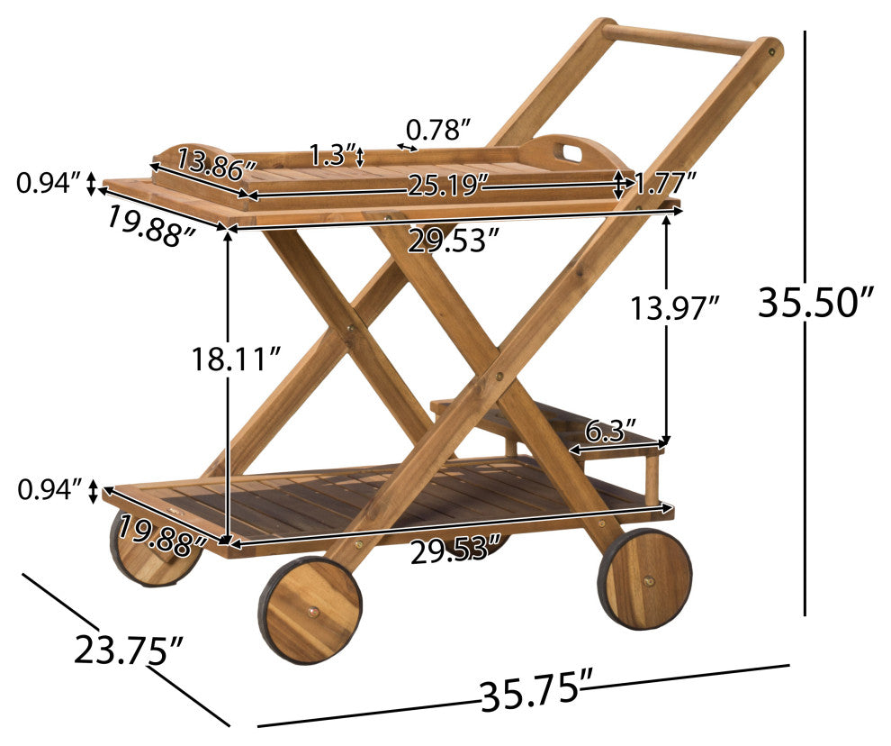 GDF Studio Kadence Solid Wood Natural Stained Kitchen Serving Cart
