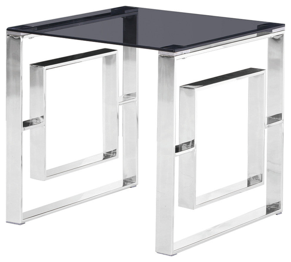 Mallory Smoked Glass Living Room End Table, Silver
