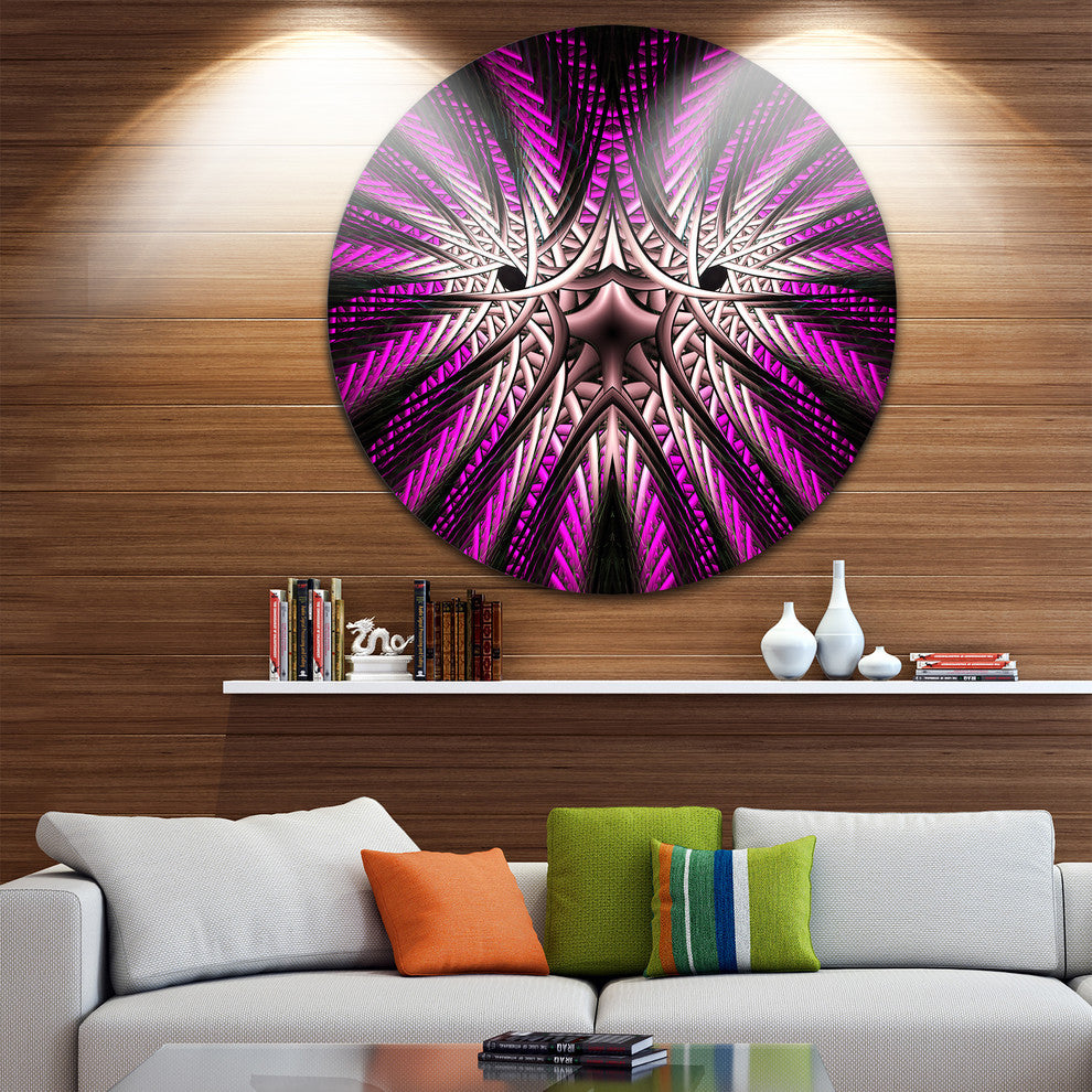 Glowing Purple White Fractal Flower, Abstract Round Wall Art, 11"