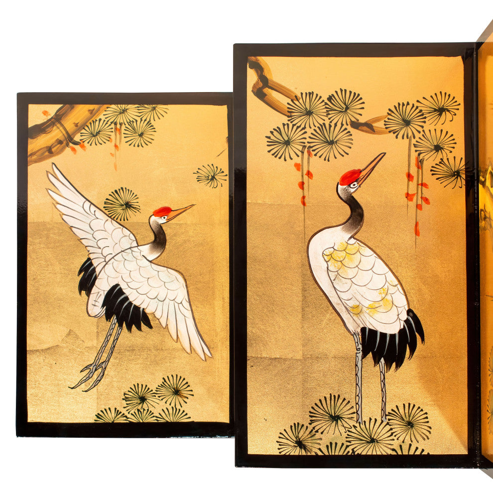 Gold Lacquer Step Tansu Cranes