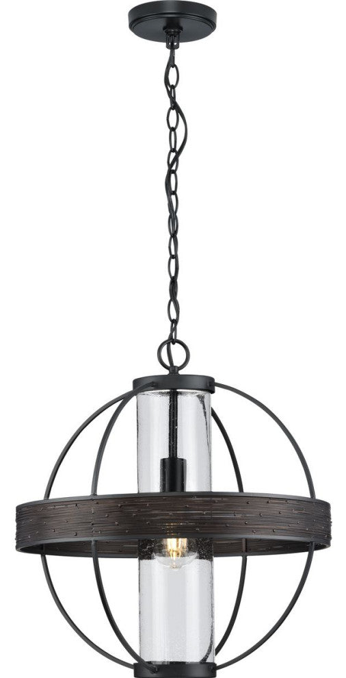 Terrace 1-Light Matte Black Seeded Glass Global Outdoor Hanging Light