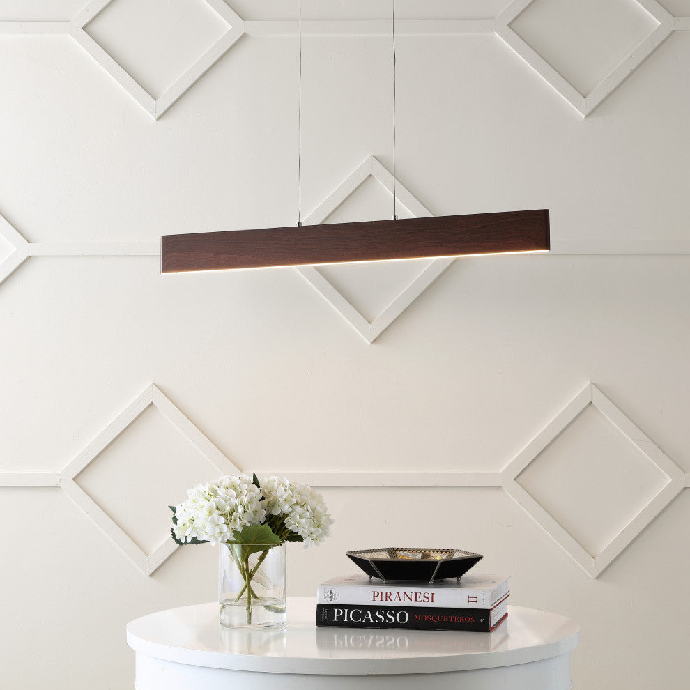 Draper 32" Adjustable Integrated LED Metal Linear Pendant, Dark Brown Wood