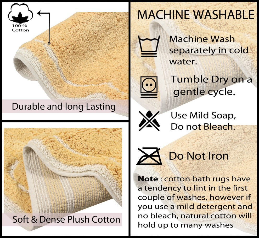 Allure Collection Absorbent Cotton Machine Washable Rug 24"x40", Yellow