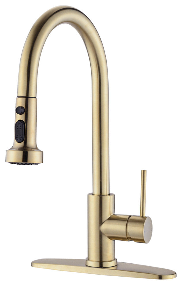 Pull Down Kitchen Facuet With Deck Plate, Brushed Gold