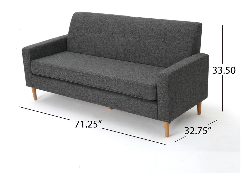 GDF Studio Stratford Mid Century Modern Fabric 3-Seat Sofa, Gray