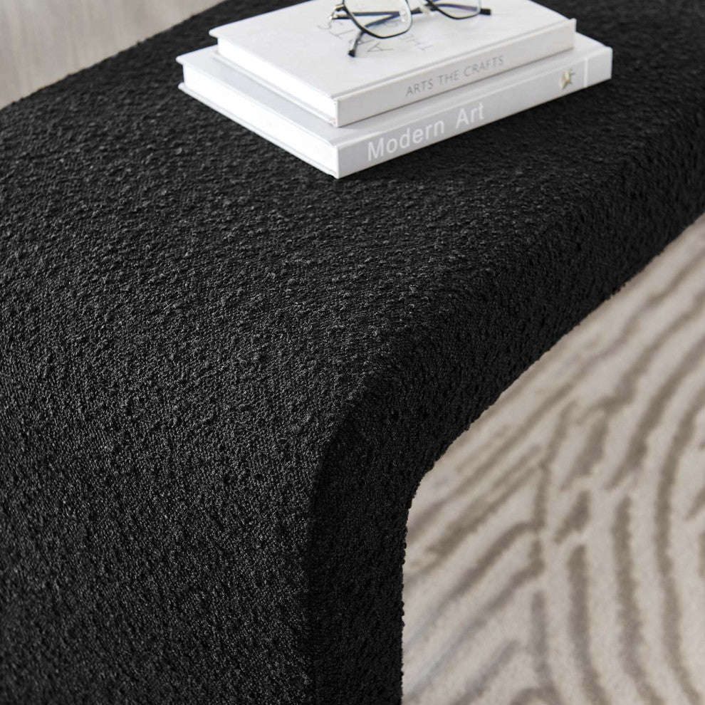Simba Boucle Fabric Waterfall Long Bench - Black