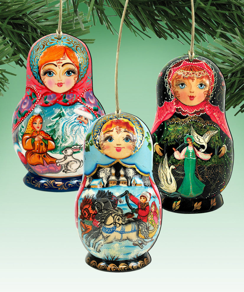 Russian Doll Wooden Ornaments Set of 3