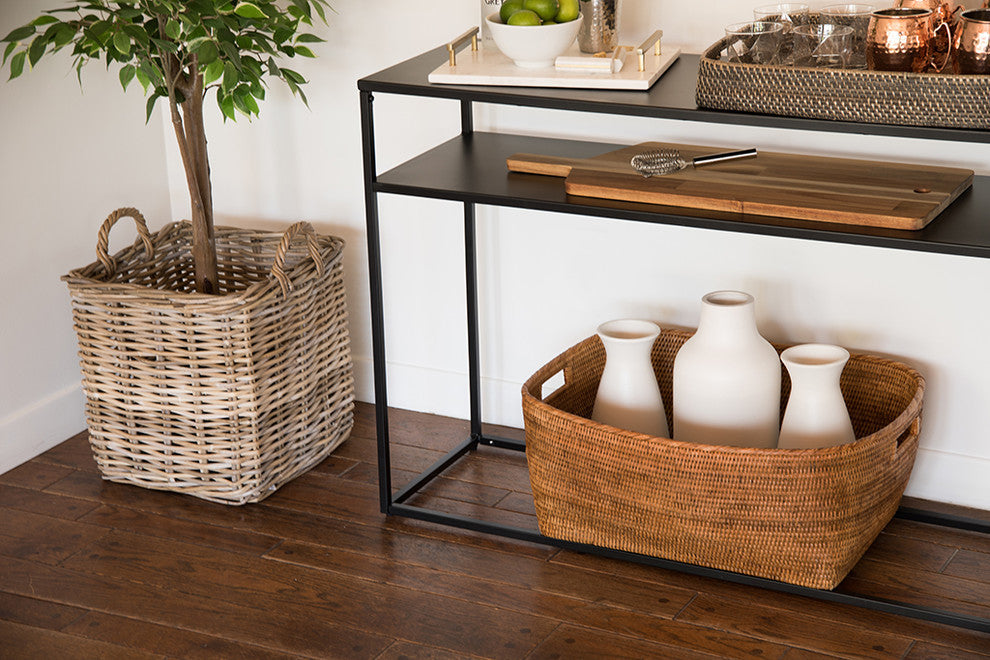 La Jolla Rattan Oblong Storage Basket, Large, Honey-Brown