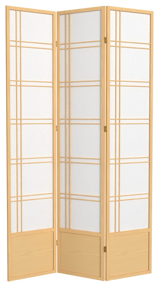 7' Tall Double Cross Shoji Screen, Natural, 3 Panels