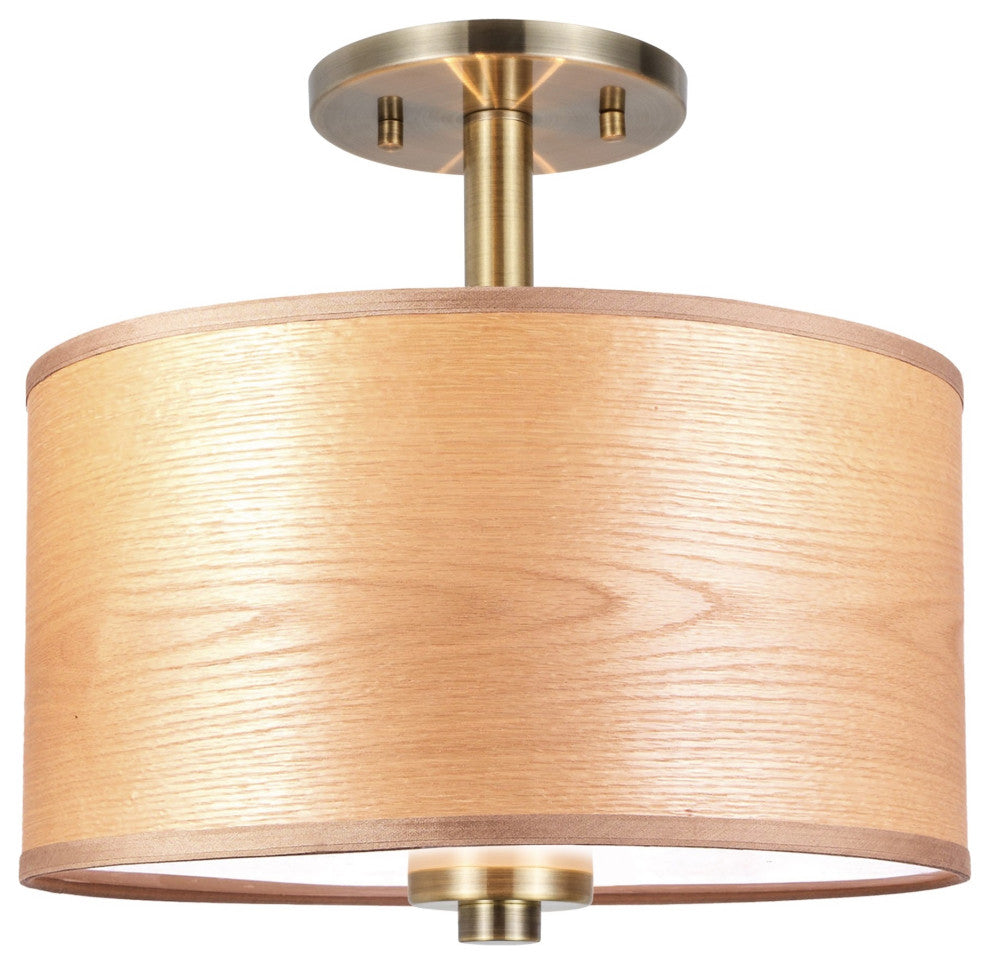 Drum Veneer 3-Light Semi-Flush Ceiling Mount, Brass, Brulee