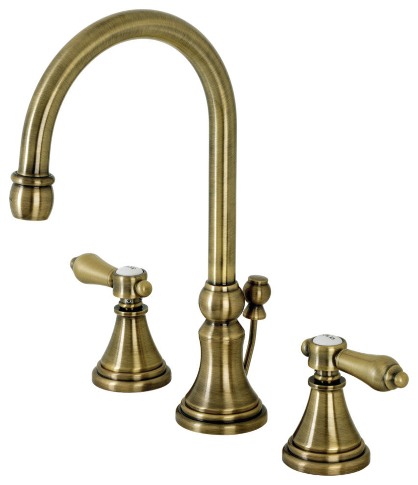 KS2983BAL Widespread Bathroom Faucet With Brass Pop-Up, Antique Brass