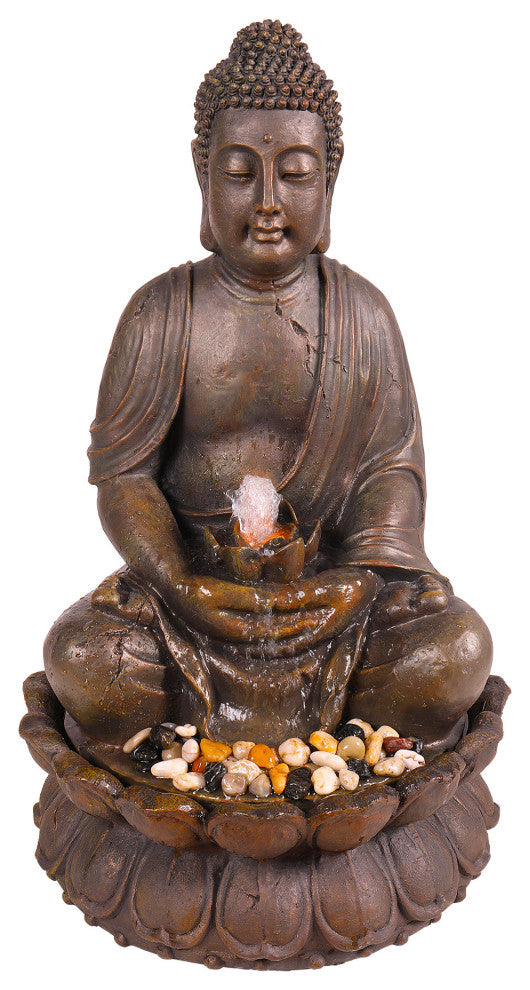 Alpine Meditating Buddha Fountain With LED Light, 33" Tall