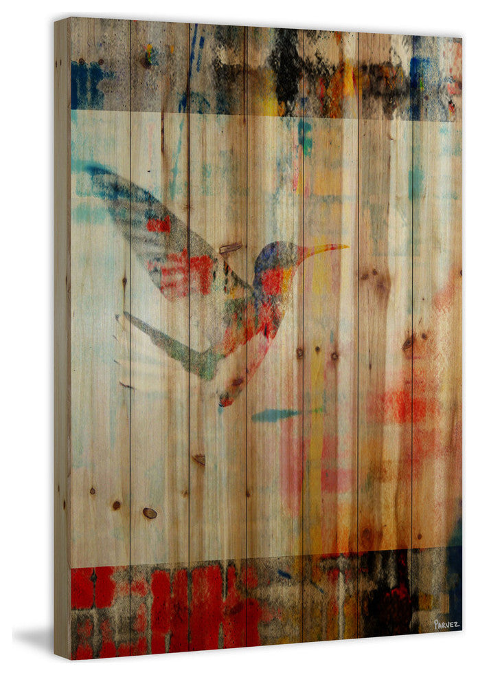 "Humming Bird Flies" Print on Natural Pine Wood, 40"x60"