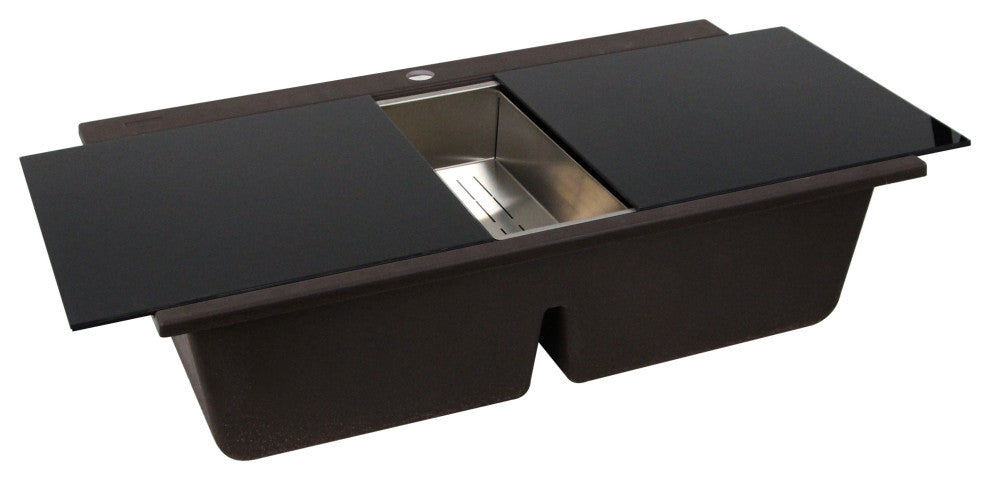 Nantucket Sinks Double Bowl Prep Station Toprmount Granite Composite, Brown