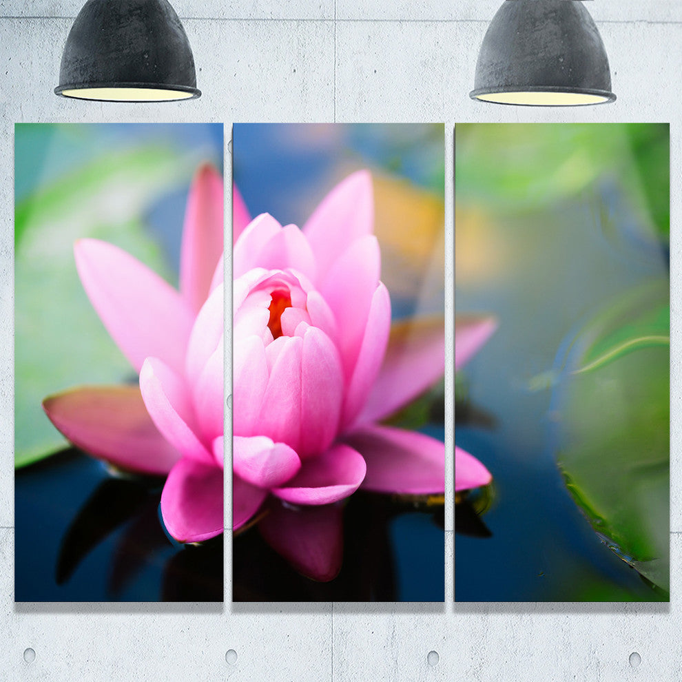 "Large Lotus Flower in the Pond" Metal Wall Art, 3 Panels, 36"x28"
