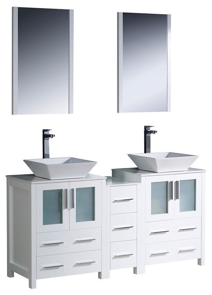 Torino 60" White Modern Double Sink Bathroom Vanity, Faucet FFT9152CH