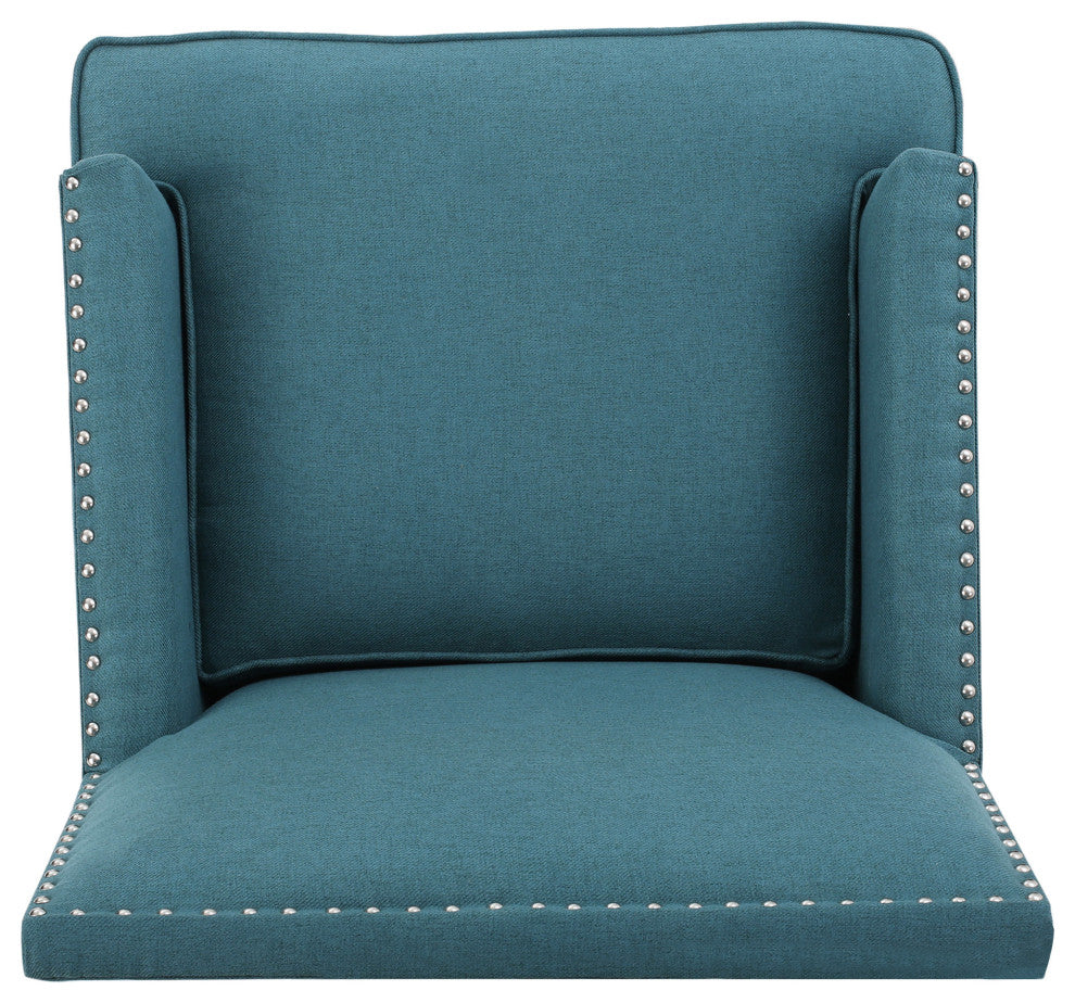 GDF Studio Talette Studded Sky Blue Fabric Club Chair, Dark Teal