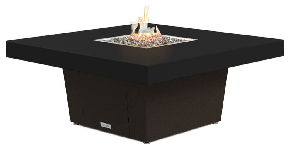Square Fire Pit Table, 48x48, Chat Height, Propane, Black Powdercoat Top, Bronze