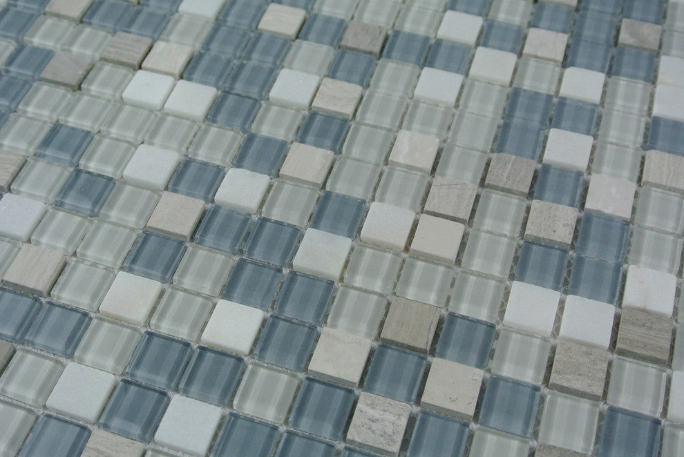Crystal 15" x 15" Glass and Stone Square Mosaic Tile,Angel Feather, Single Sheet
