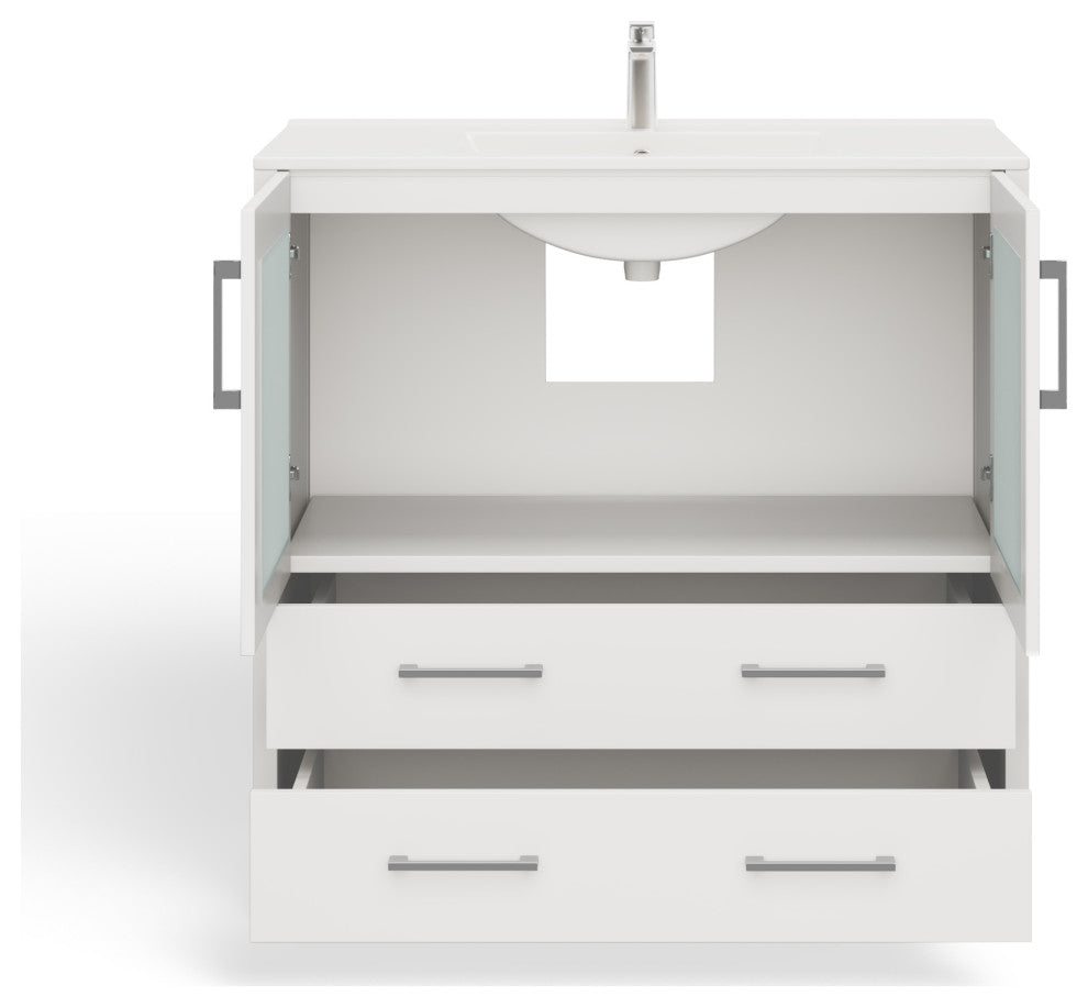 The Pullman Bathroom Vanity, White, 36", Single Sink, Freestanding