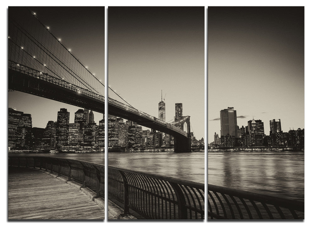 "Famous Landmark of Brooklyn Bridge" Metal Wall Art, 3 Panels, 36"x28"
