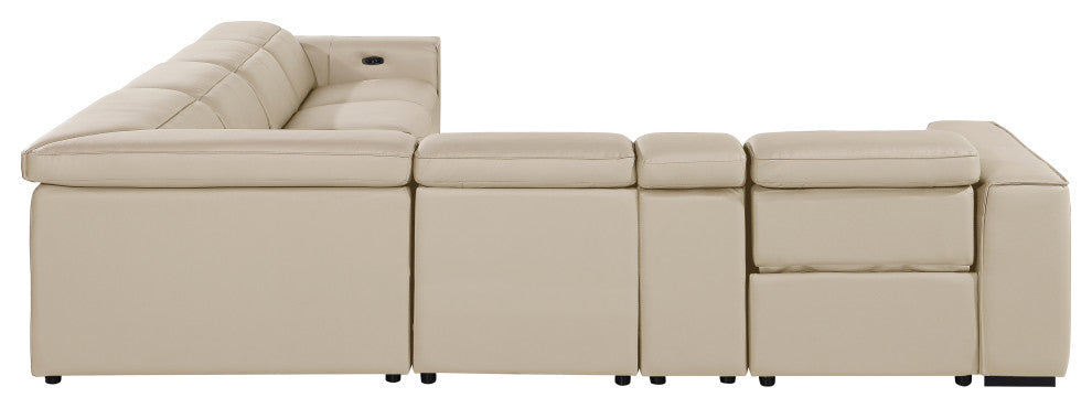 Niccolo Italian Leather 7-Piece L-Shaped Power Reclining Sectional, Beige