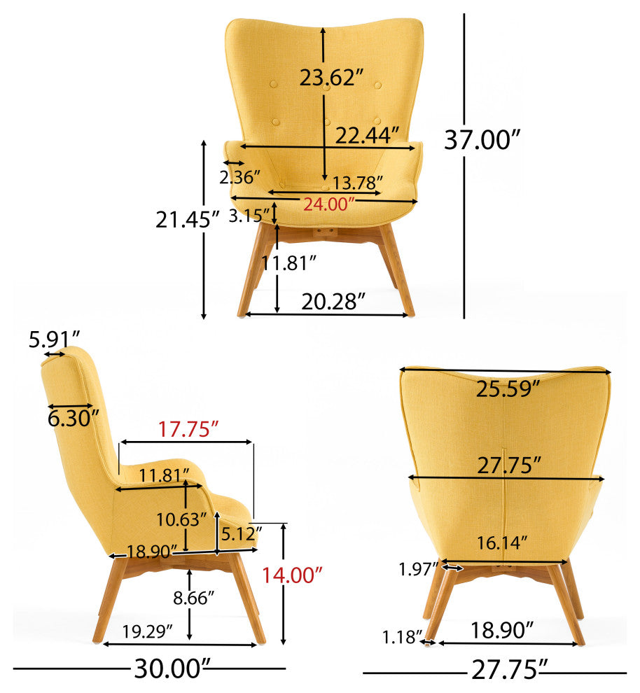 GDF Studio Acantha Mid Century Modern Retro Contour Chair, Muted Yellow