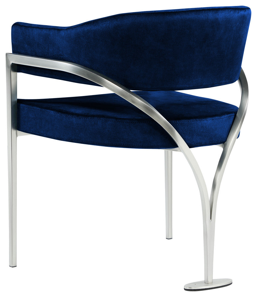 Madelyn Upholstered Dining Chair, Set of 2, Navy, Velvet, Silver Finish