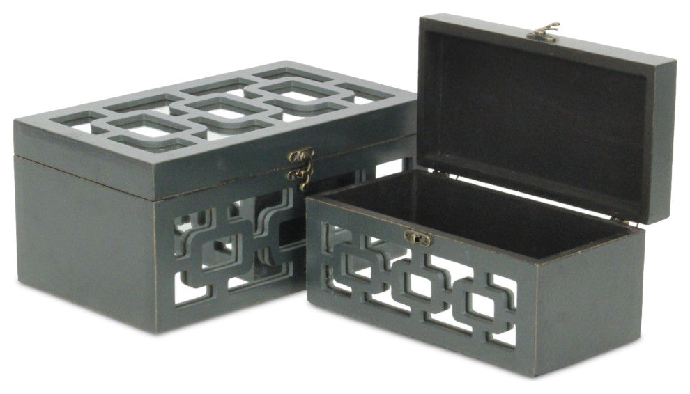 Distressed Mirror Keepsake Boxes, Black, Set of 2, Black