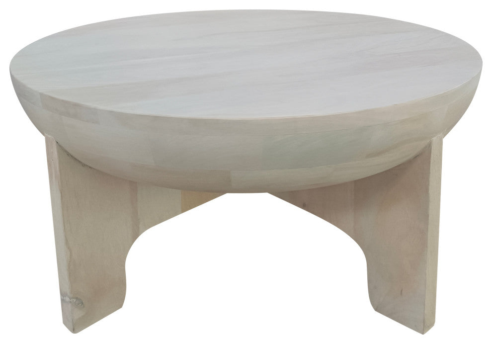 Tomas 32" Coffee Table Mango Wood Drum Top Classic Washed White