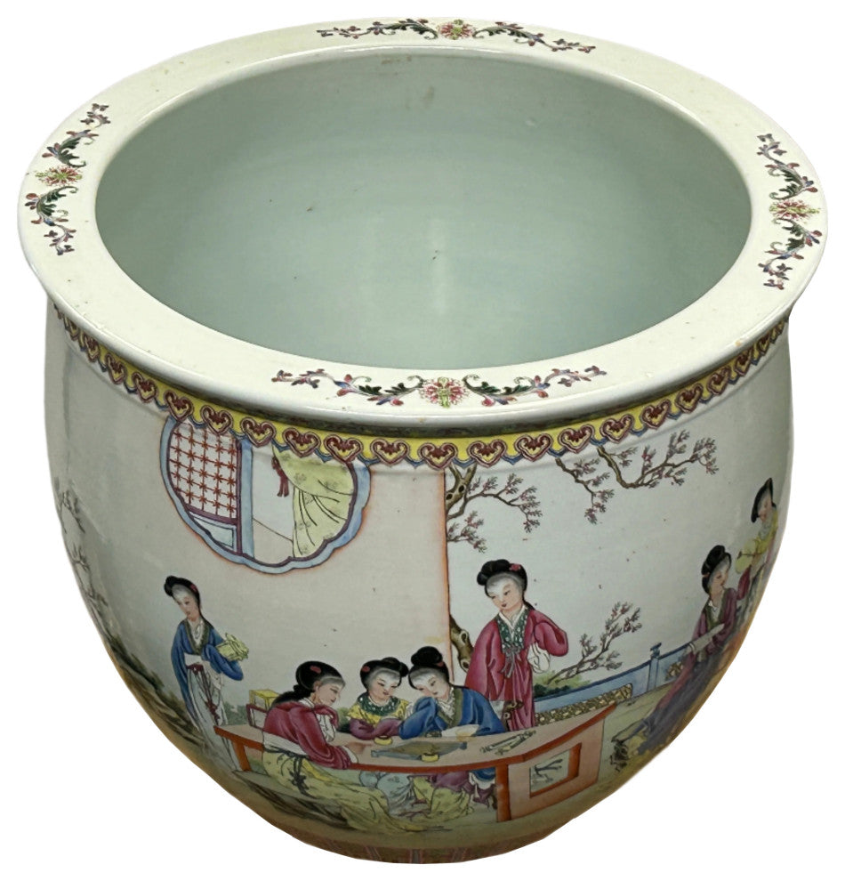 Vintage Chinese Handpainted People Scenery Porcelain Round Pot Vase