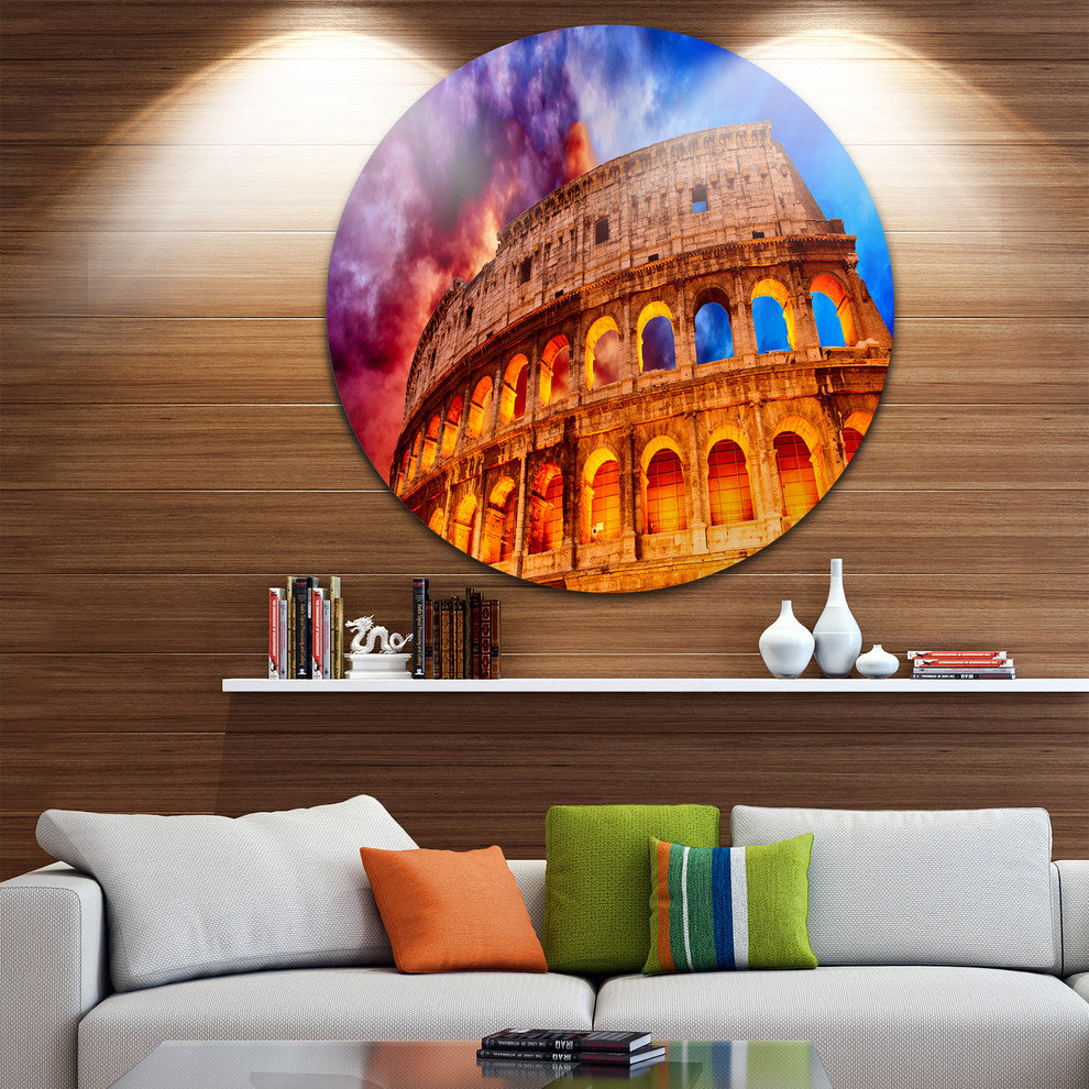 Colosseum Rome Italy, Monumental Photo Round Metal Wall Art, 11"