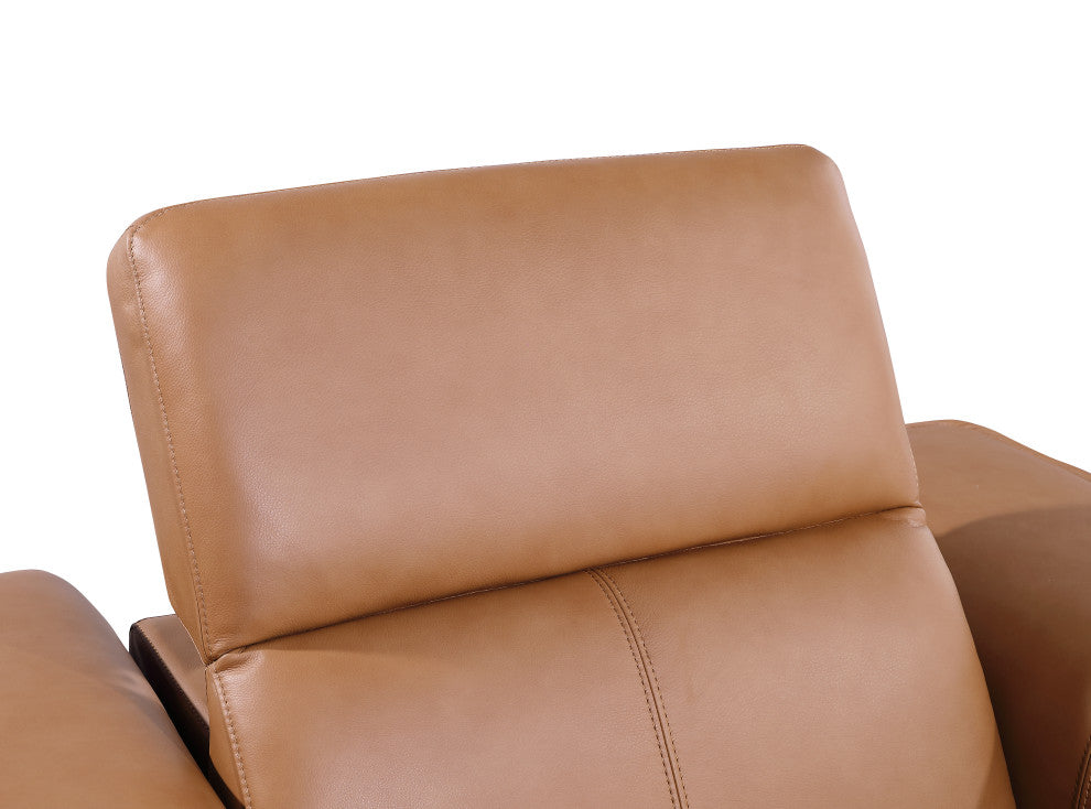 Niccolo Italian Leather Power Reclining Arm Chair With Power Headrests, Cognac