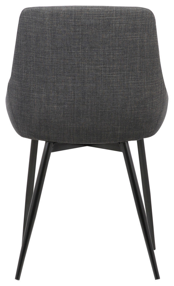 Mia Contemporary Dining Chair With Black Powder Coated Metal Legs, Charcoal