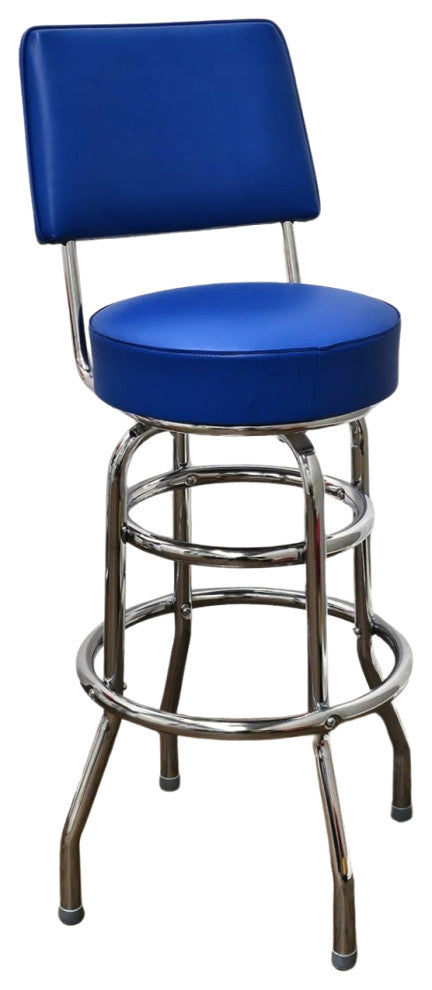 Retro Home Double Ring Upholstered 30" Swivel Bar Stool with Back, Blue
