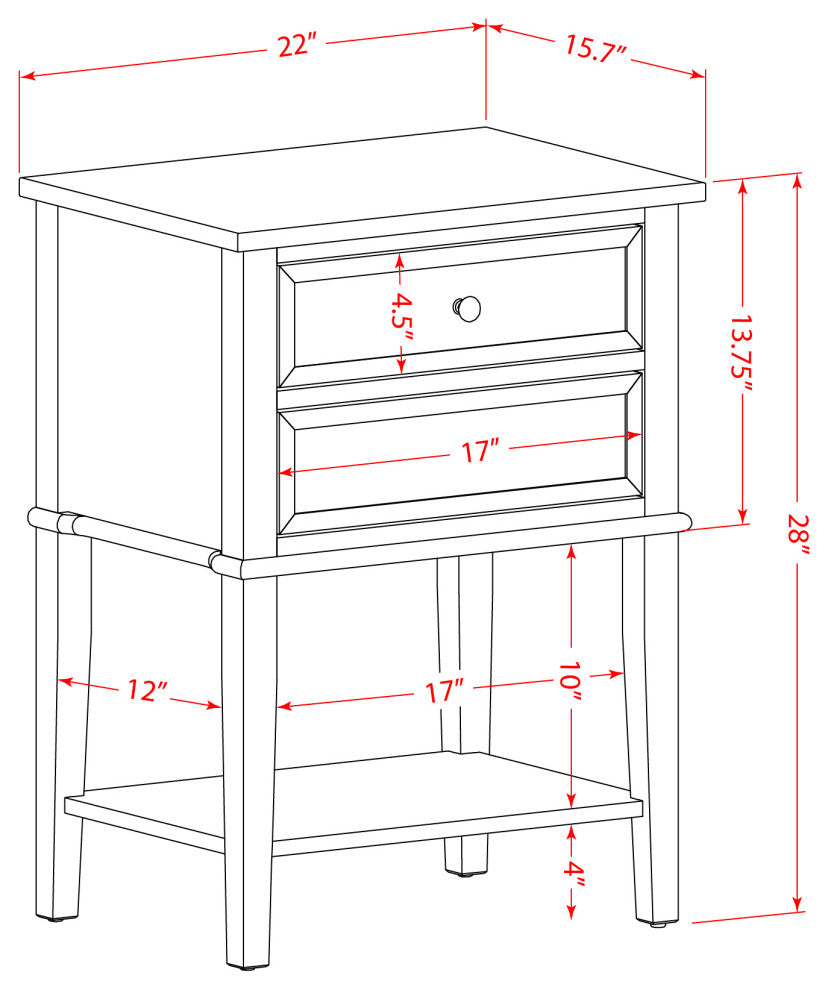 Night Stand For Bedroom, 2 Wood Drawers, Urban Gray Finish