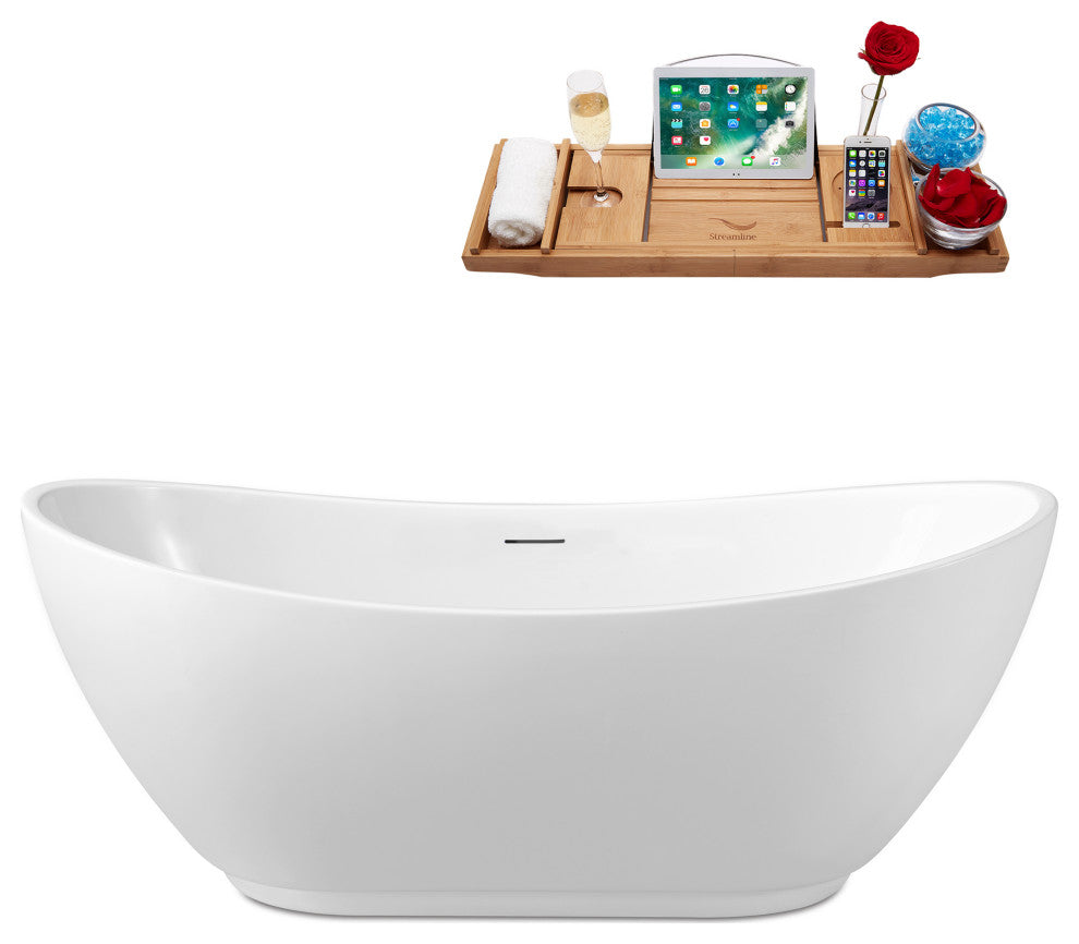 62'' Streamline N590 Freestanding Tub, Tray, Internal Drain, Pop-Up: White