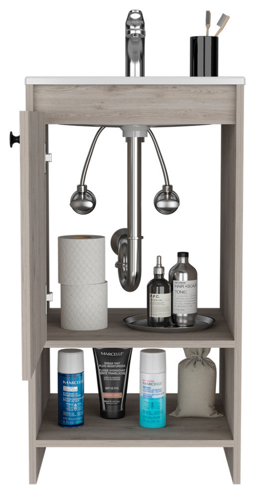 Chariot Free Standing Vanity Cabinet with Open shelf, Light Gray