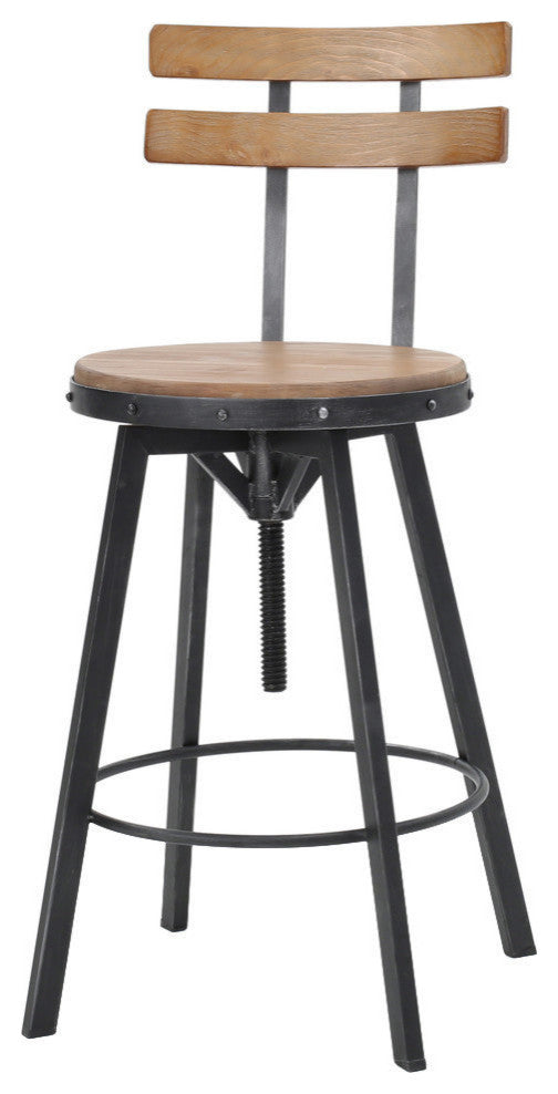 GDF Studio Poe Anique Finish Firwood Height Adjustable Bar Stool
