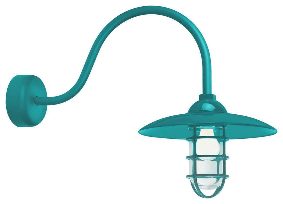 Retro Dome Sconce with Wire Guard, Tahitian Teal With Clear Glass, 23" Arm