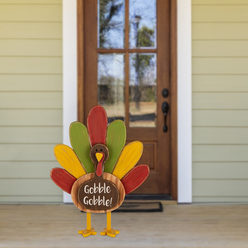 24" Thanksgiving Wooden Turkey Standing Decor