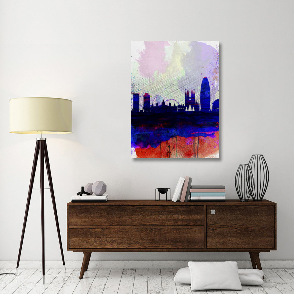 "Barcelona Watercolor Skyline 2" Fine Art Print
