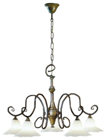 Country Line 1844 Chandelier, Verdigris And Rust, Satin White and Brick Red