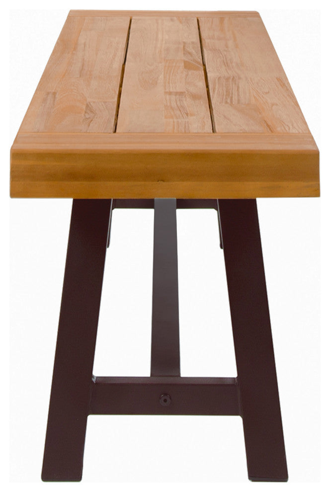 GDF Studio Colonial Outdoor Sandblack Finish Acacia Wood and Rustic Metal Bench