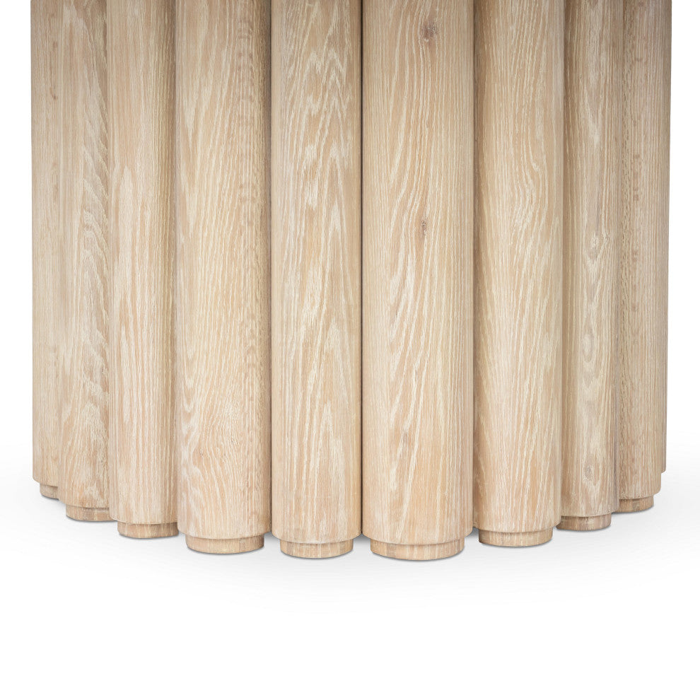 Tiber Oak Wood Round Dining Table, 70", Whitewash