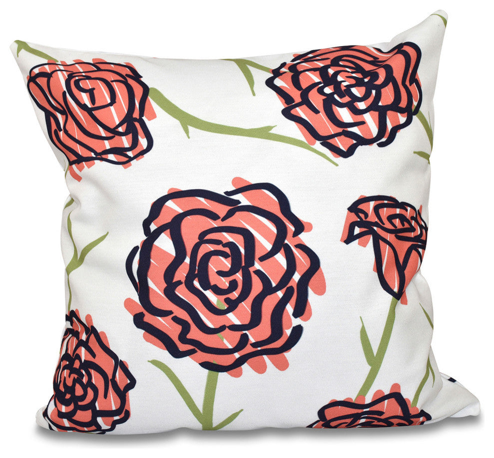 Spring Floral 1, Floral Print Pillow, Coral, 18"x18"
