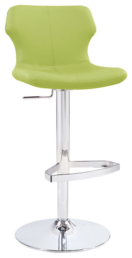 Modern Ellery Bar Stool Lime Green Leatherette Polished Chrome Adjustable Base